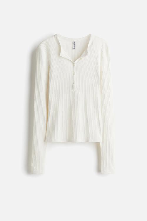 Ribbed henley top - cream