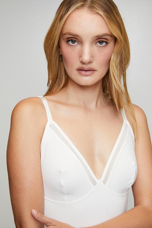 Mesh brief bodysuit shaper - white