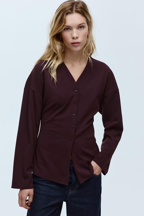 Button-front top - burgundy