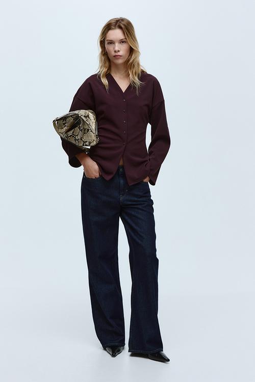 Button-front top - burgundy