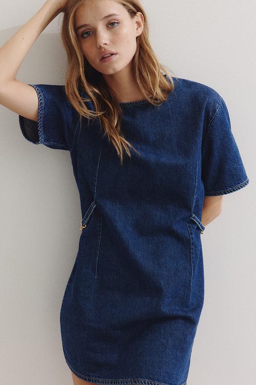 Buckle-detail denim dress - dark denim blue