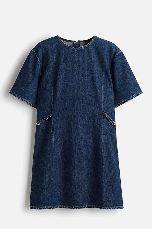 Buckle-detail denim dress - dark denim blue