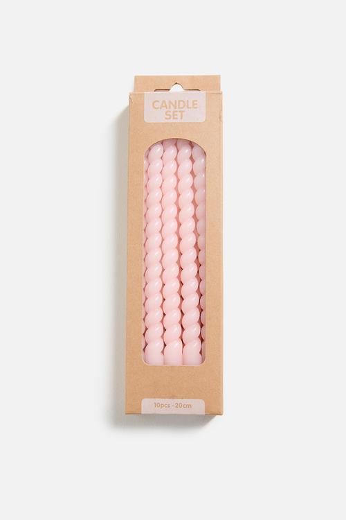 Twisted 20cm dinner candle set of 10 - Pink