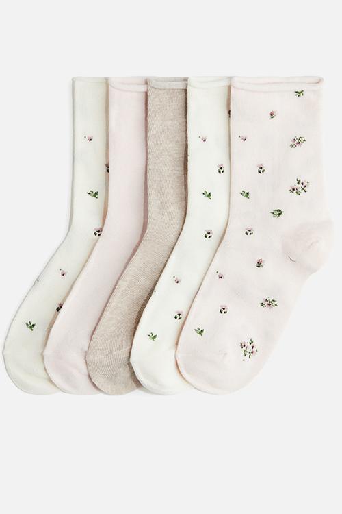 5 pack socks - white floral