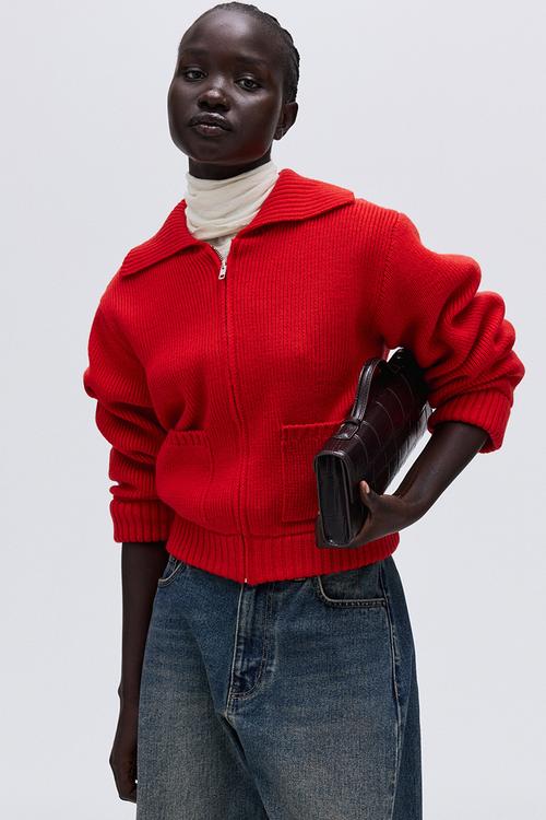 Zip-through cardigan - bright red