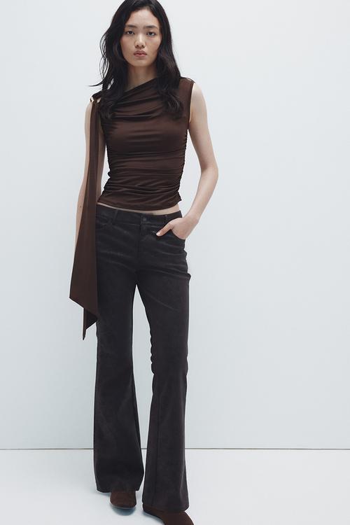Draped cold-shoulder top - dark brown