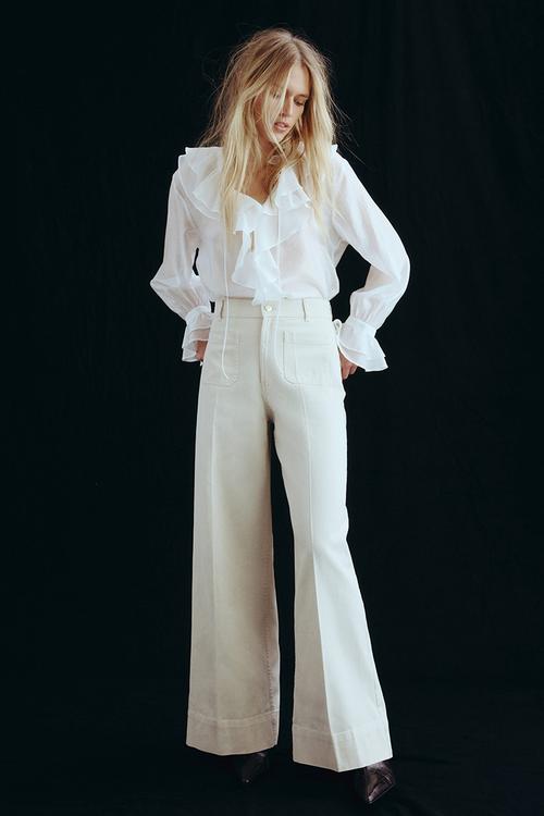 Wide twill trousers - beige