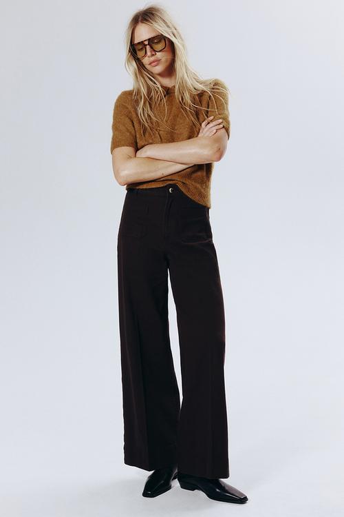 Wide twill trousers -  dark brown