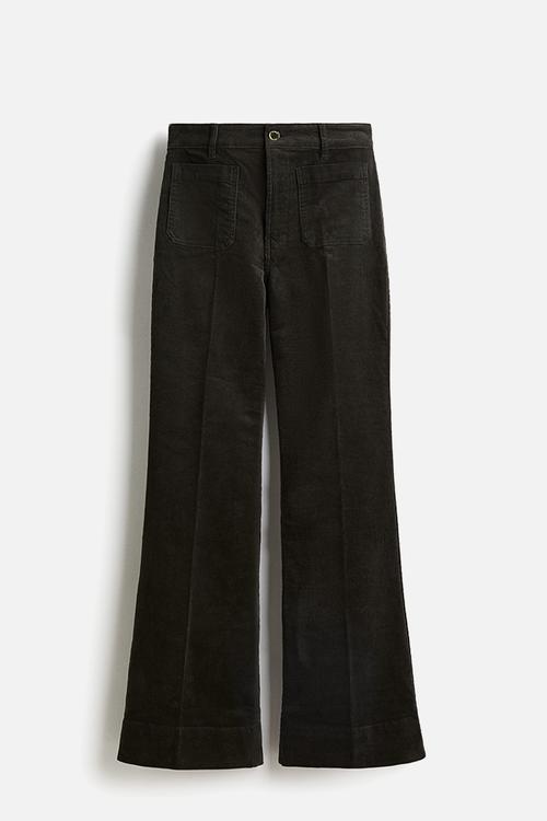 Flared corduroy trousers - dark green