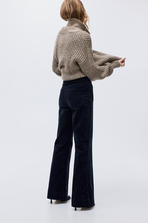 Flared corduroy trousers - navy blue