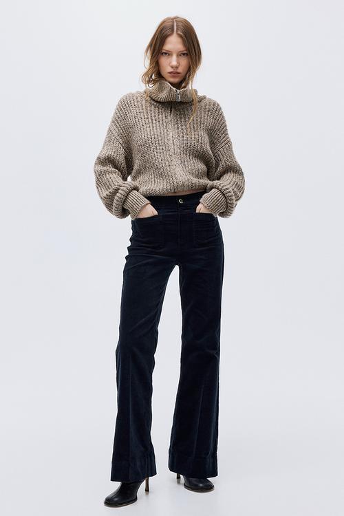 Flared corduroy trousers - navy blue