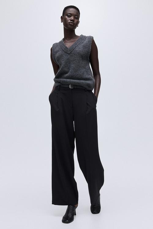 Wide tailored trousers - black