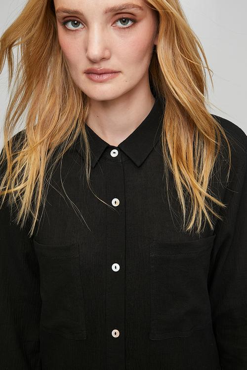 Long sleeve Button Through Midi Shirt Dress - Black