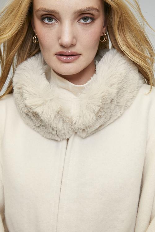 Faux Fur Trim Poncho - Ivory