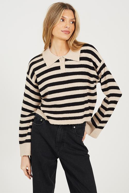 JumperWith Deep Cuff - Oatmeal/Black Stripe