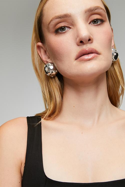 Dela Diamante Encrusted Dome Pin Earrings - Silver