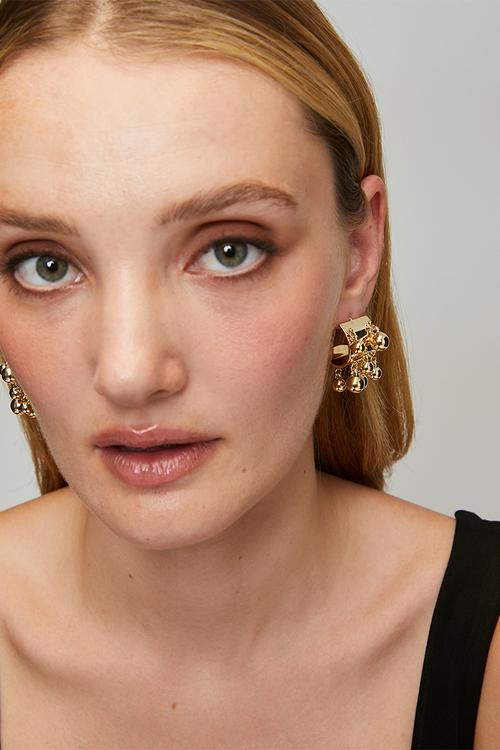 Delaney Metal Bead Cluster Pin Earrings - Gold