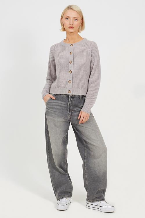 Crew Neck StripeCardi - Grey