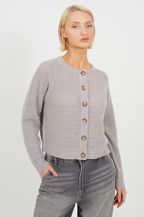 Crew Neck StripeCardi - Grey