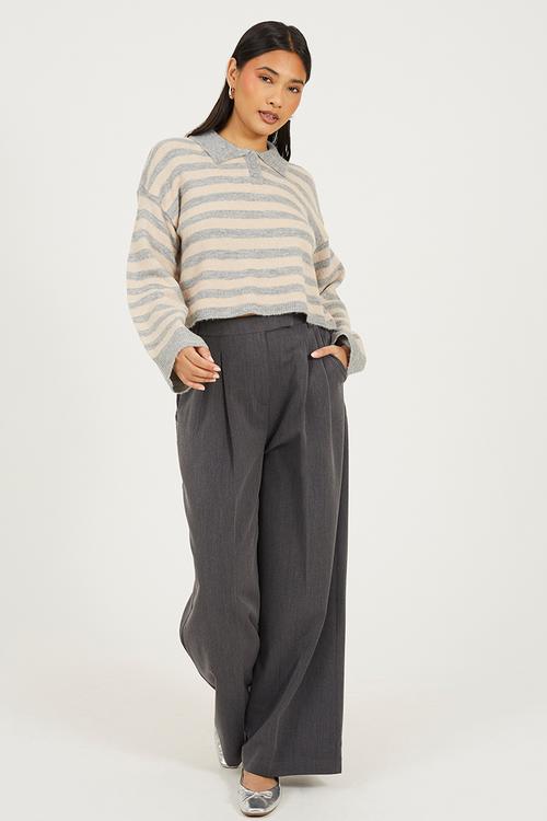 JumperWith Deep Cuff - Dove Grey/Oatmeal Stripe