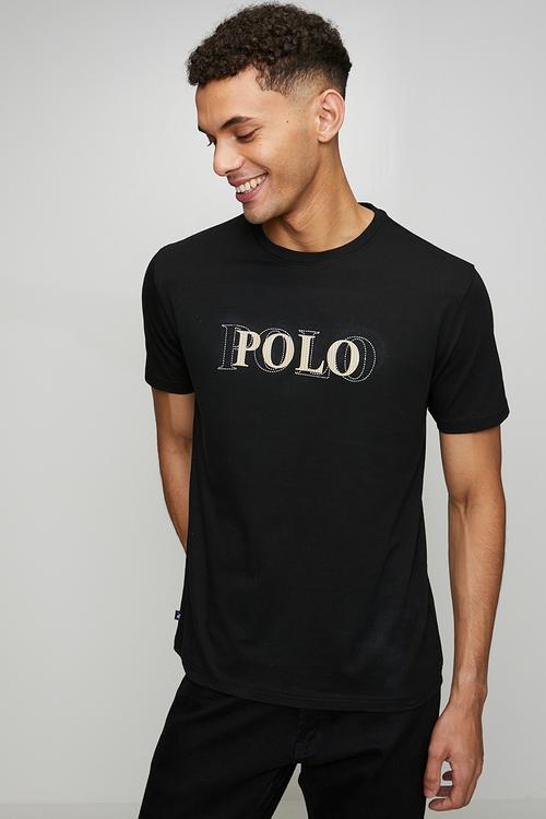 Nate Stitch Printed Logo Short sleeve Tee - Black