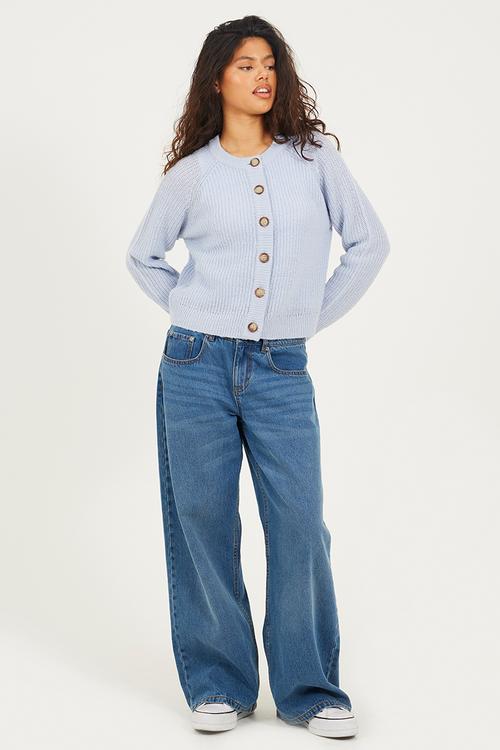 Crew Neck StripeCardi - Blue
