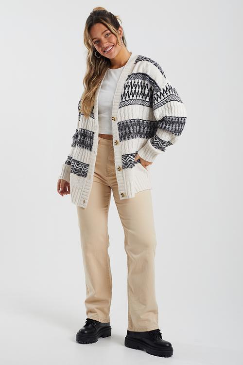 4 Button Cardigan - Oatmeal/Black