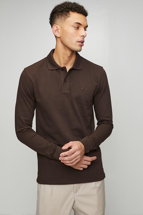 Carter Essential Pique Long sleeve Golfer - Brown
