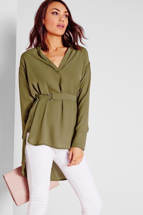 Belted d-ring blouse