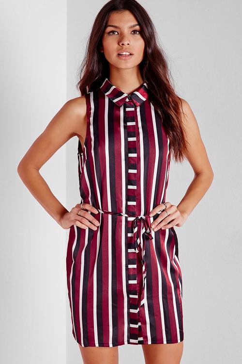 Sleeveless Tie Waist Shirt Dress