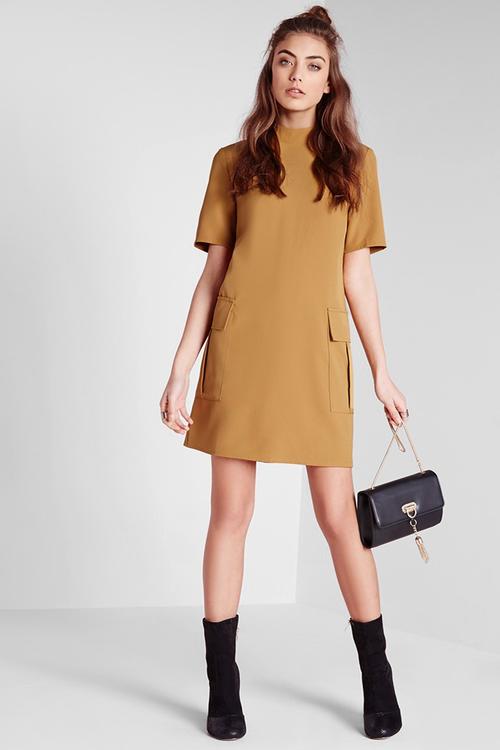 High neck short sleeve shift dress