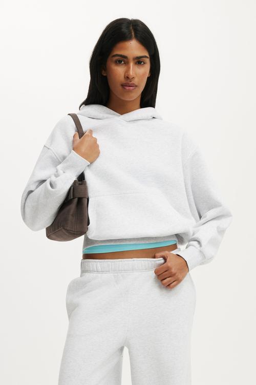 Boxy Fleece Hoodie - Light Grey Marle