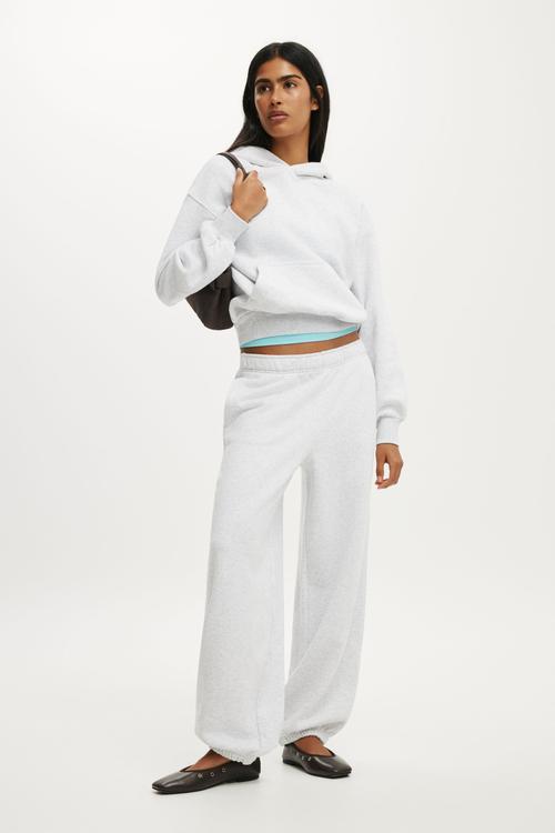 Boxy Fleece Hoodie - Light Grey Marle