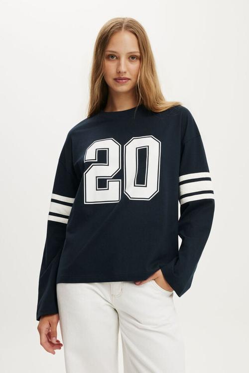 Long sleeve oversized graphic tee - ink navy