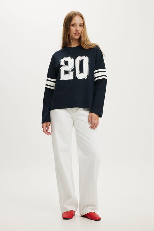 Long sleeve oversized graphic tee - ink navy