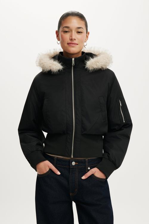 Remi hooded bomber jacket - black
