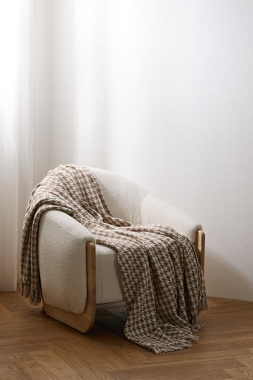 Houndstooth Cotton Throw Natural
