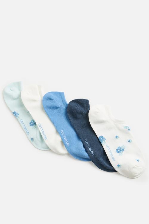 5pk sportd low cut socks - blue sparkle floral mix