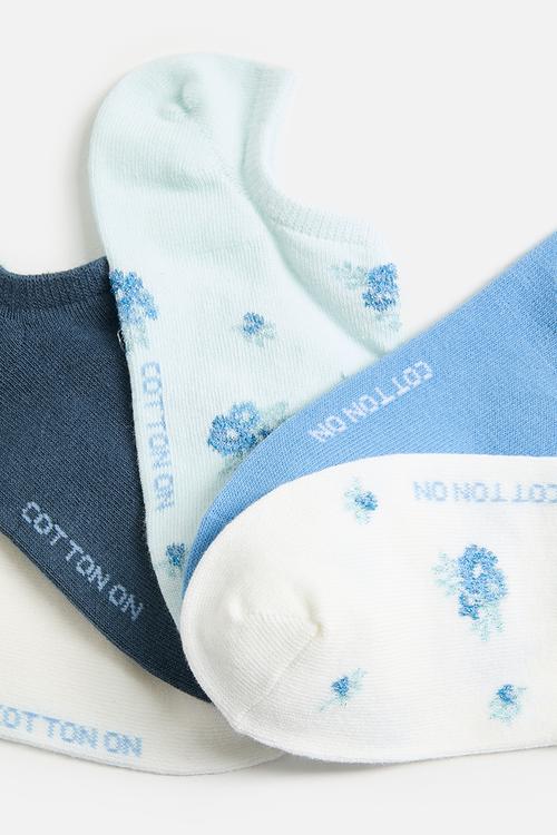 5pk sportd low cut socks - blue sparkle floral mix