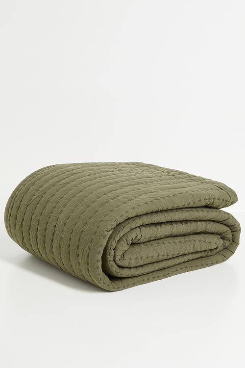 Handstitched Washed cotton Quilt Olive