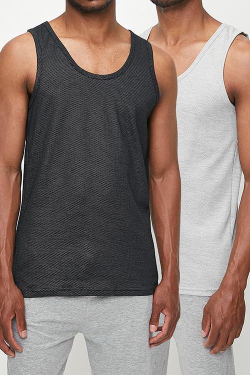 2Pk Eyelet Vests - Black/Grey 