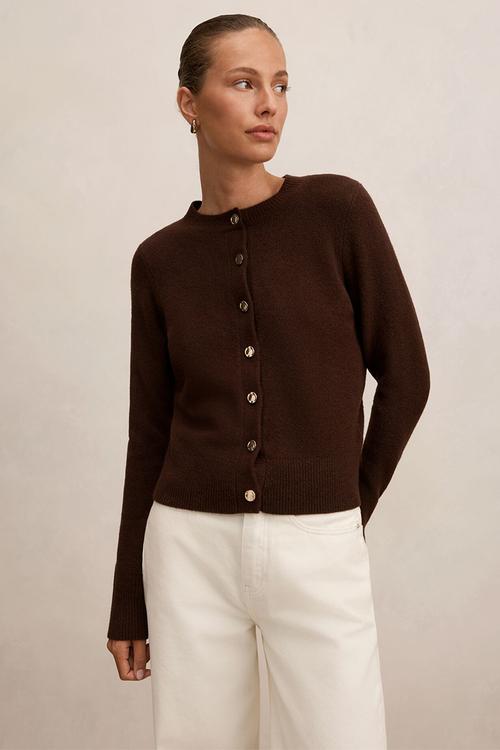 May crew neck cardigan in deep chocolate