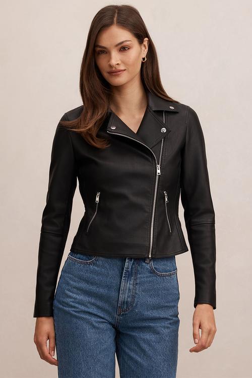 Betty faux leather biker jacket in black