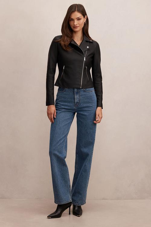 Betty faux leather biker jacket in black