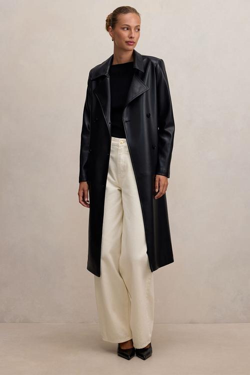 Sabina pu trench coat in black