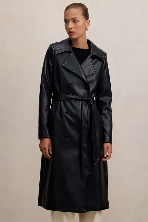 Sabina pu trench coat in black
