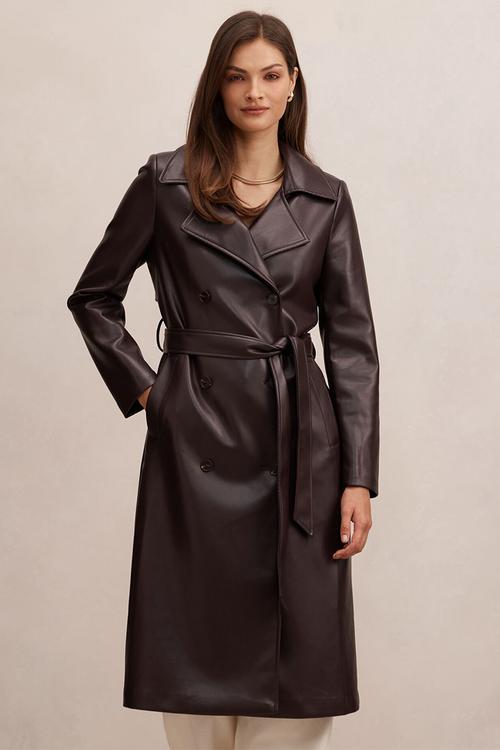 Sabina pu trench coat in deep berry