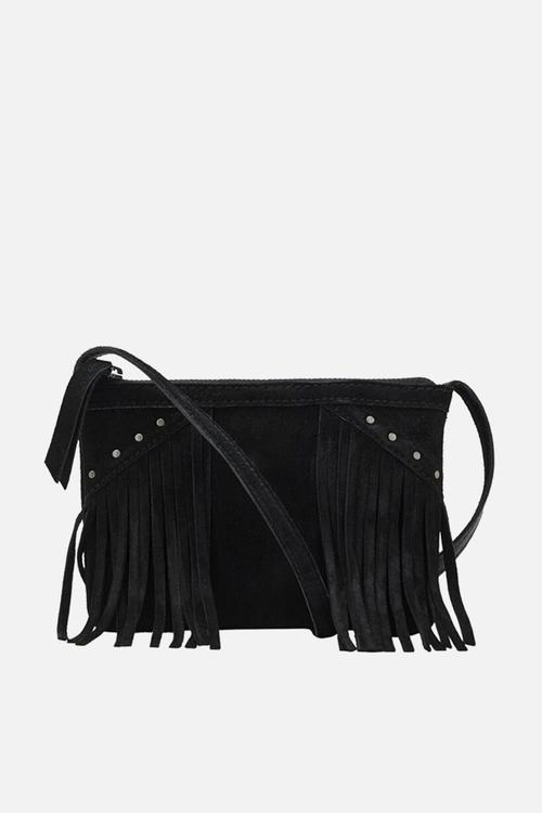 Leather fringes bag- black