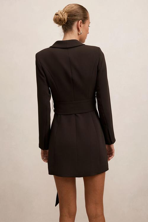 Izzy belted blazer mini dress in dark chocolate
