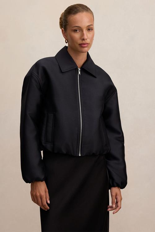Everly satin bomber jacket in black